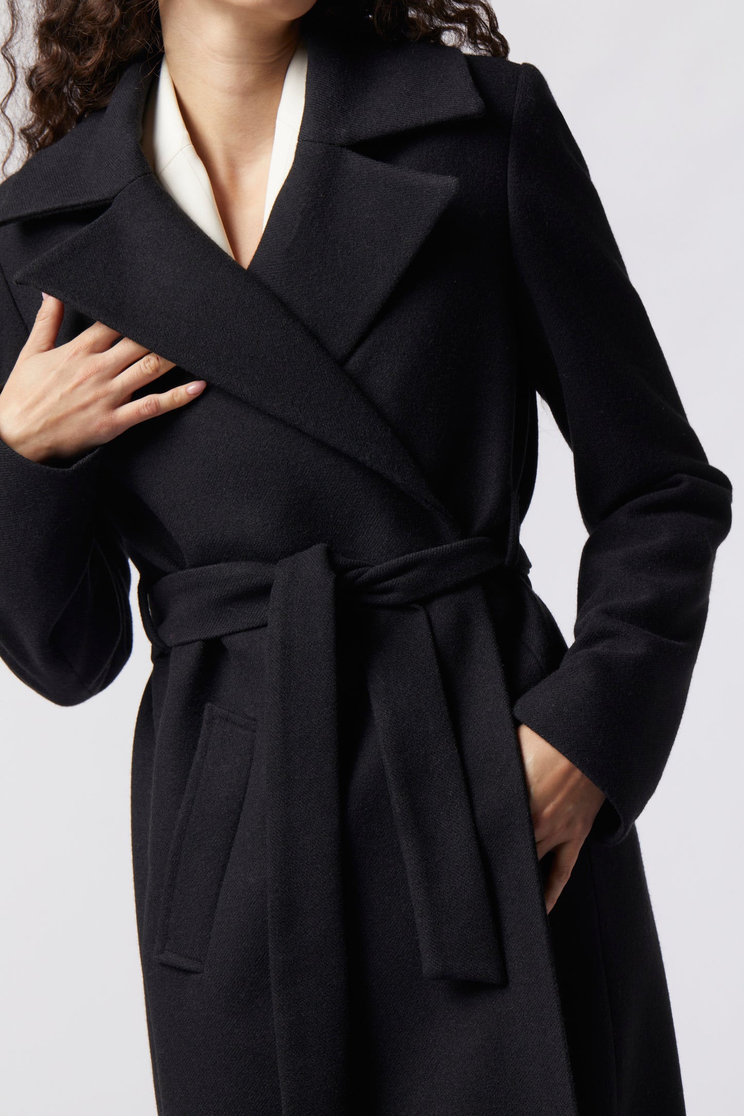 Cappotto lungo con cintura in misto lana