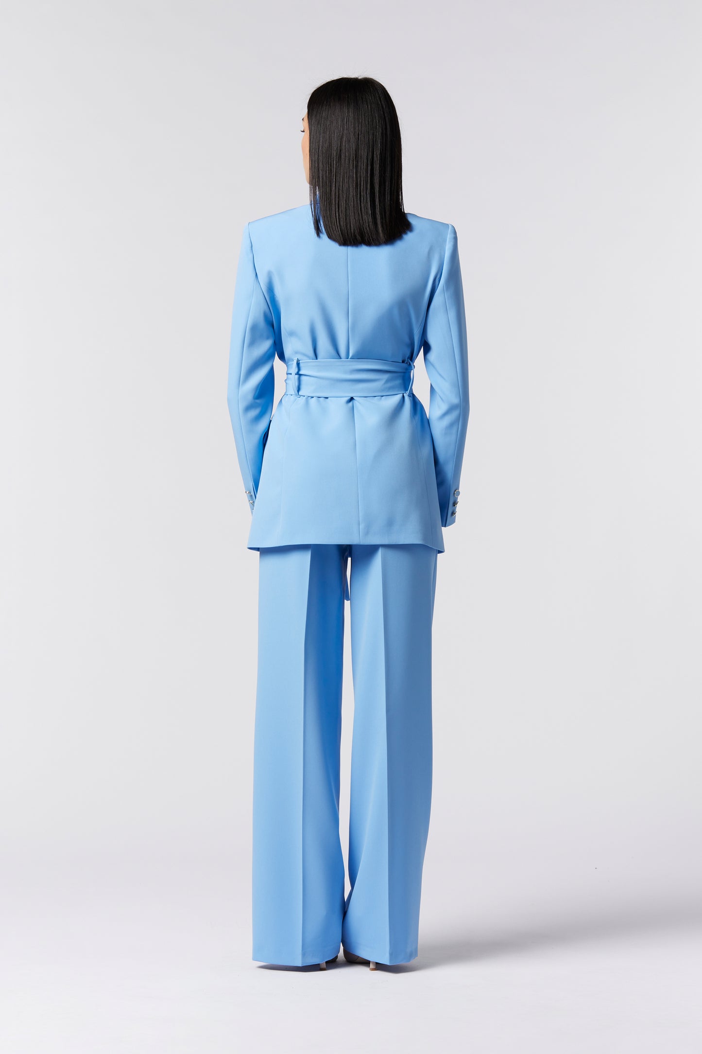 Tailleur Giacca con Cintura e Pantalone palazzo - Tessuto Stretch