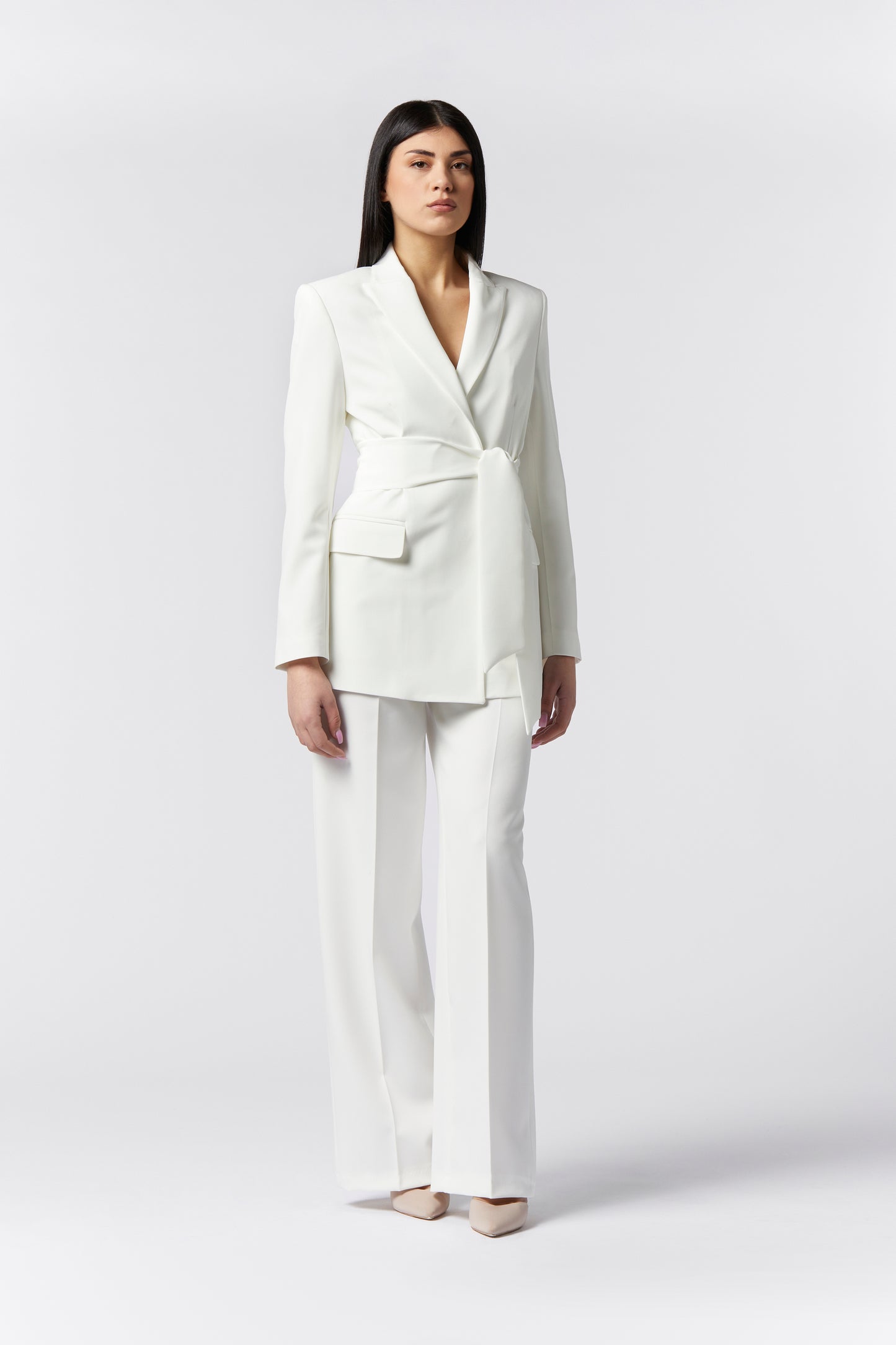 Tailleur Giacca con Cintura e Pantalone palazzo - Tessuto Stretch