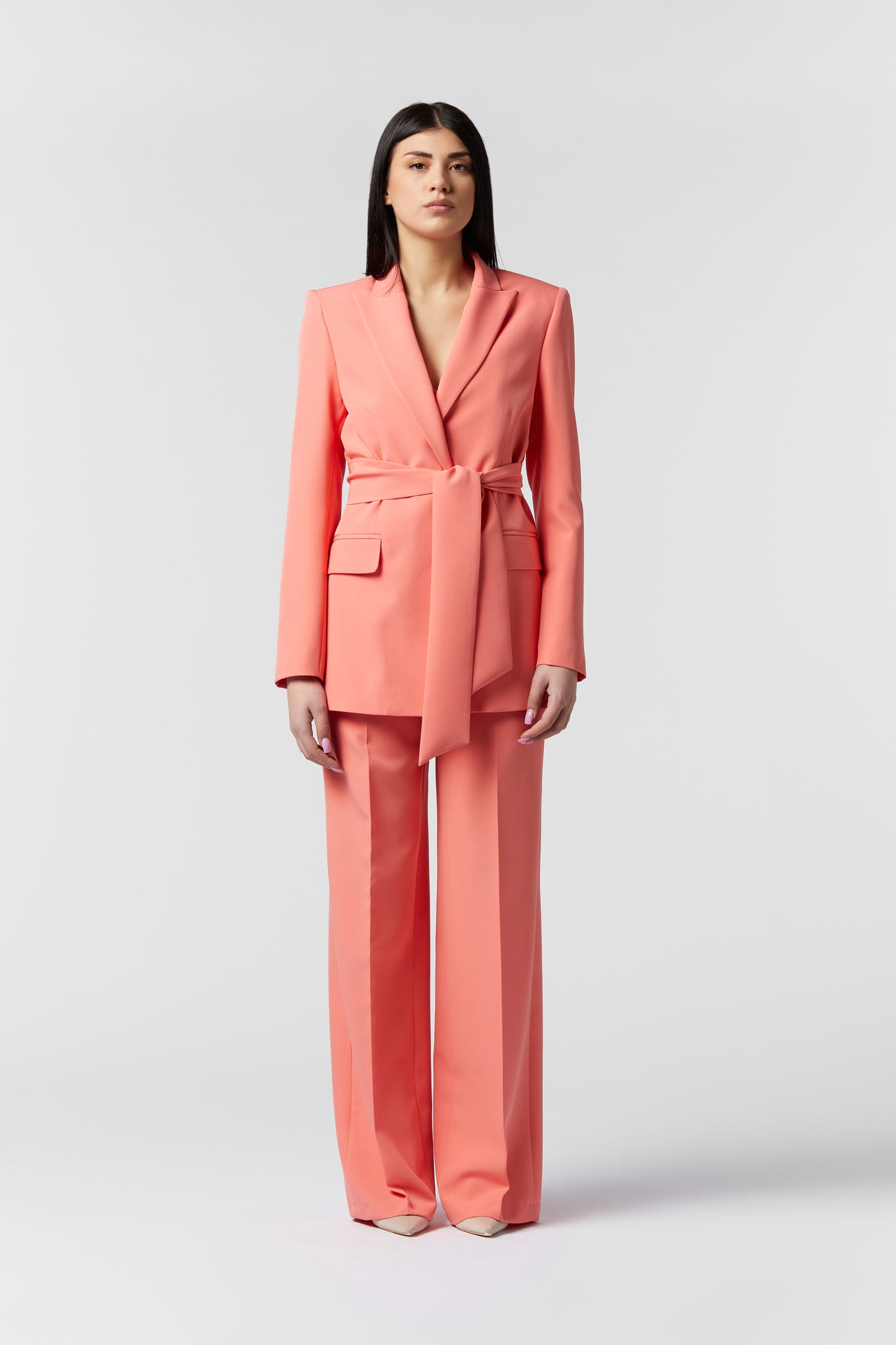 Tailleur Giacca con Cintura e Pantalone palazzo - Tessuto Stretch