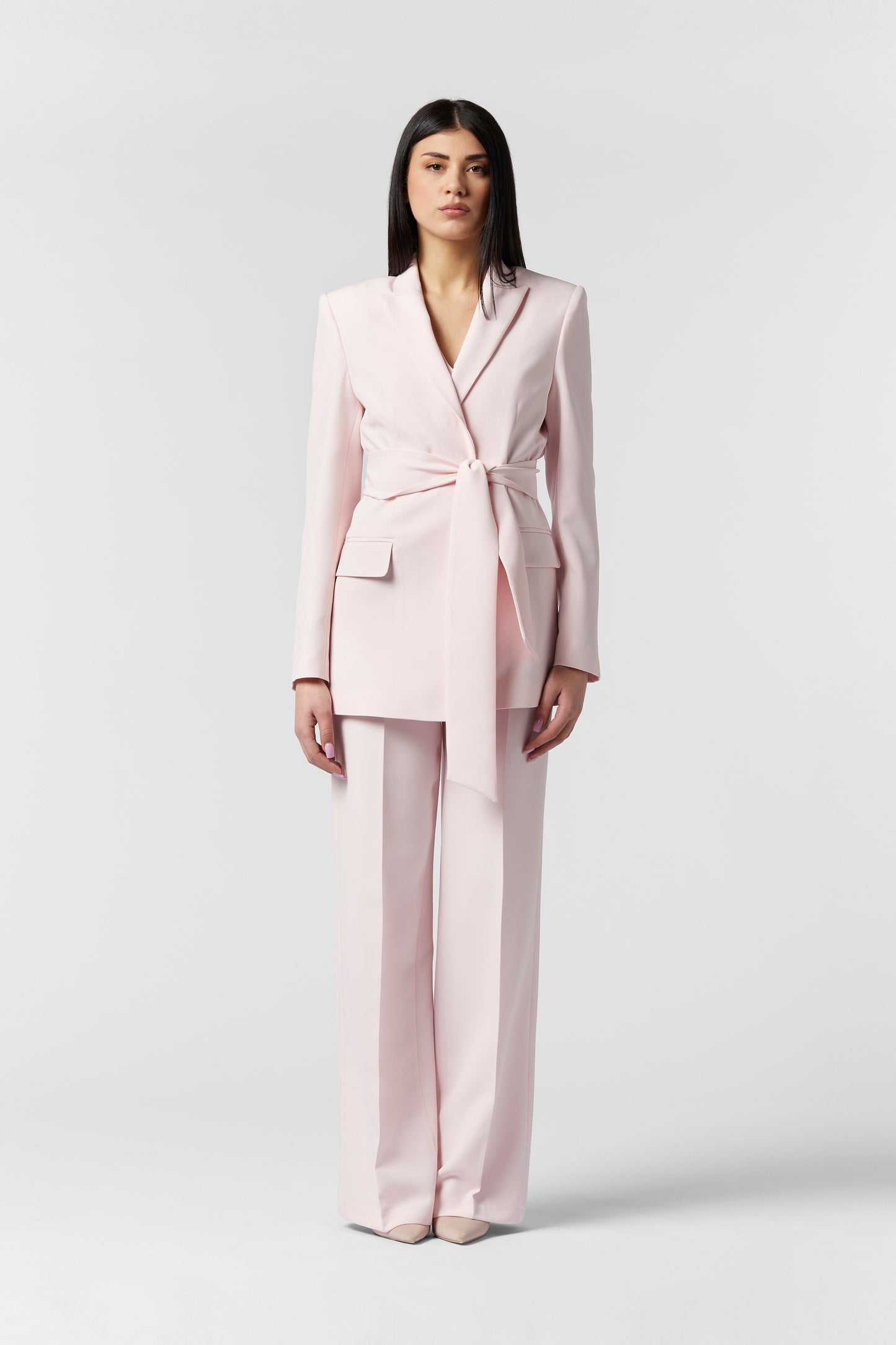 Tailleur Giacca con Cintura e Pantalone palazzo - Tessuto Stretch