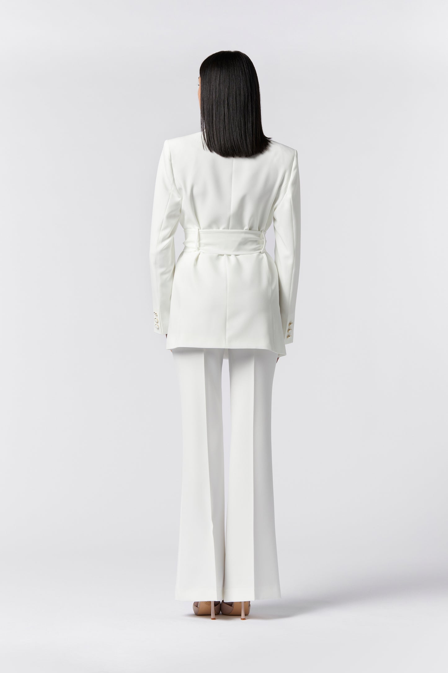 Tailleur giacca con cintura e Pantalone zampa - Tessuto Stretch