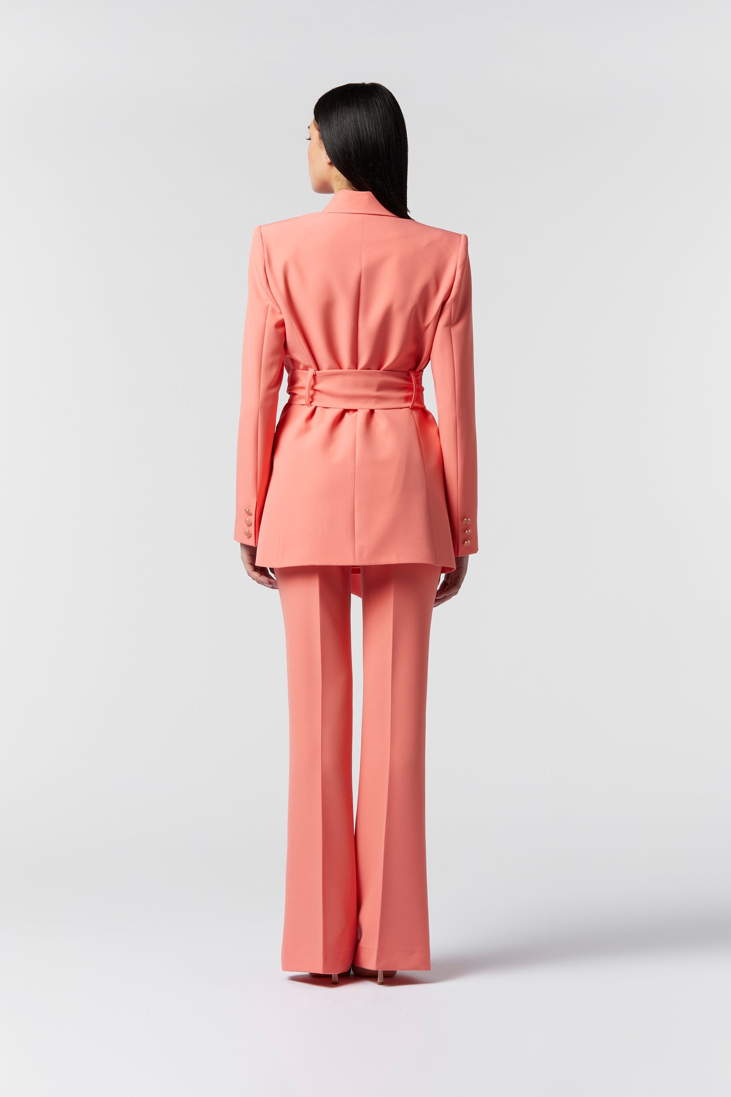Tailleur giacca con cintura e Pantalone zampa - Tessuto Stretch