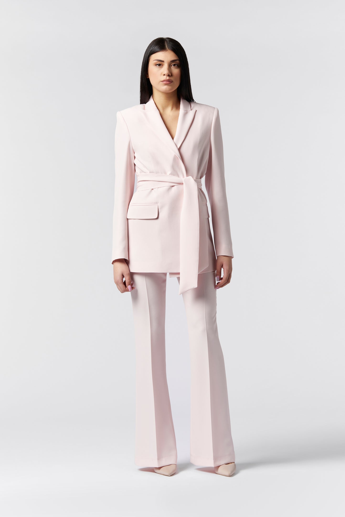 Tailleur giacca con cintura e Pantalone zampa - Tessuto Stretch