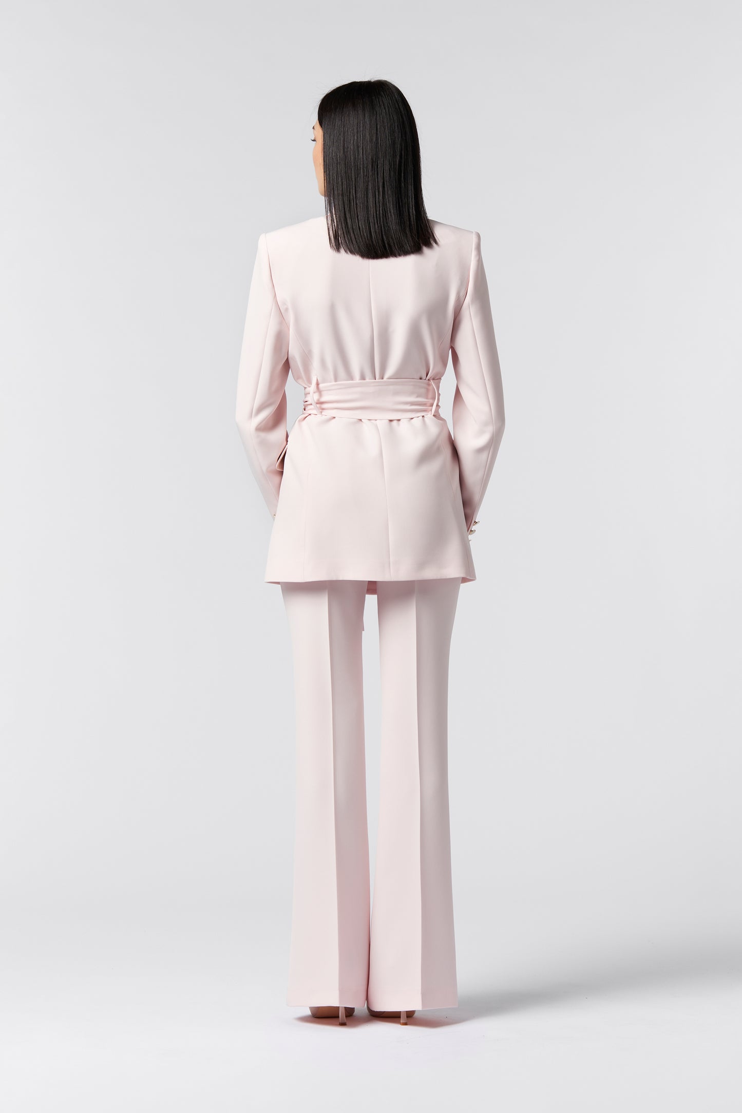 Tailleur giacca con cintura e Pantalone zampa - Tessuto Stretch