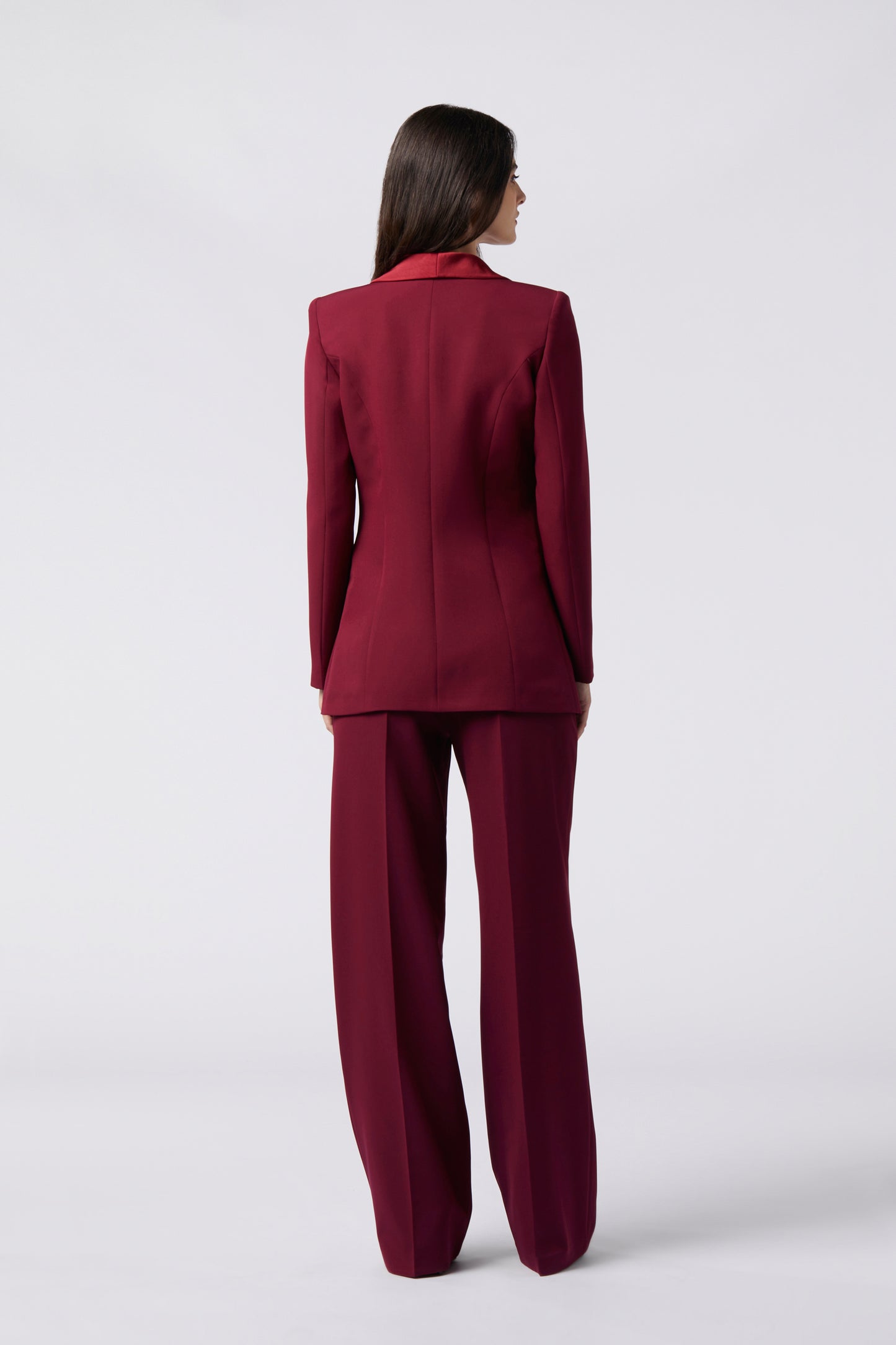 Tailleur Monopetto rever raso e Pantalone palazzo - Tessuto Stretch