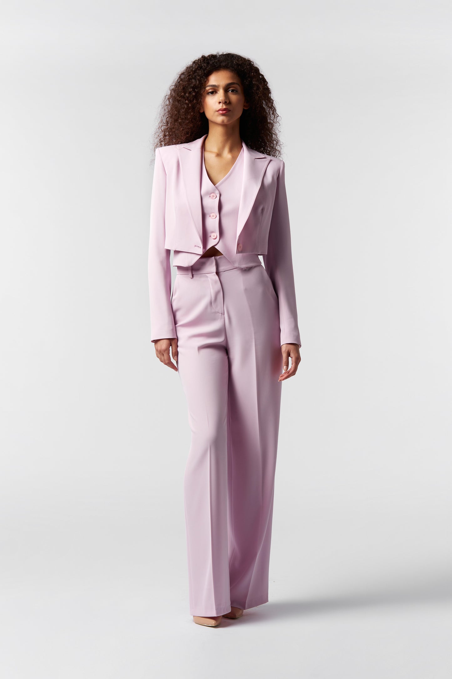 Coordinato Giacca Corta, Gilet e Pantalone Palazzo - Kady fluido