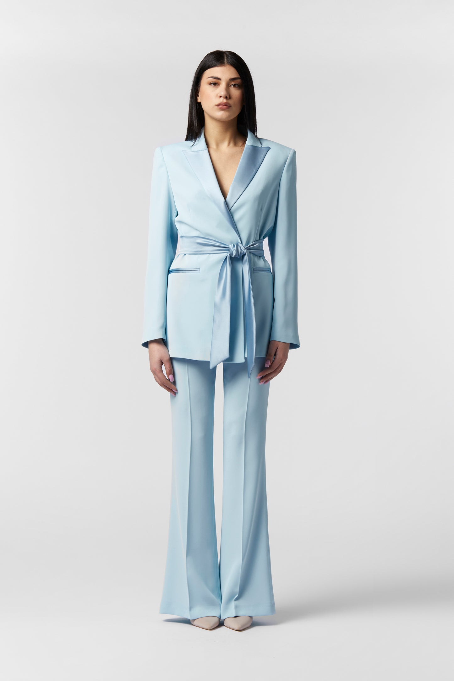 Tailleur Giacca con cintura in raso e Pantalone Zampa - Kady fluido