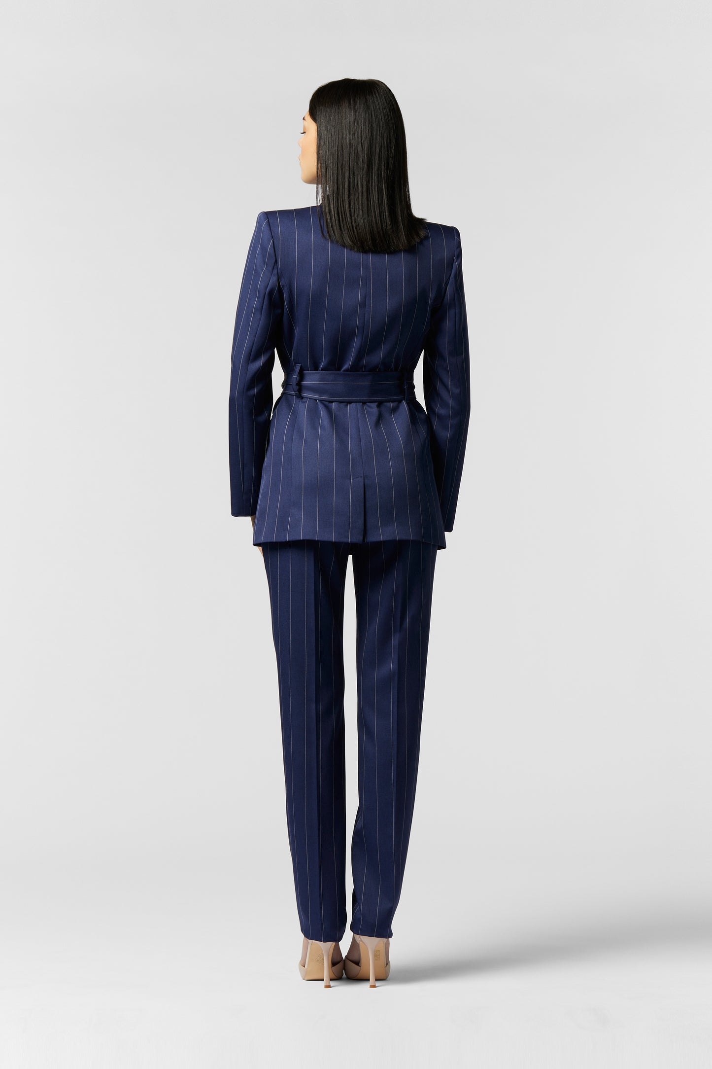 Tailleur Giacca con Cintura e Pantalone Gamba dritta - Gessato
