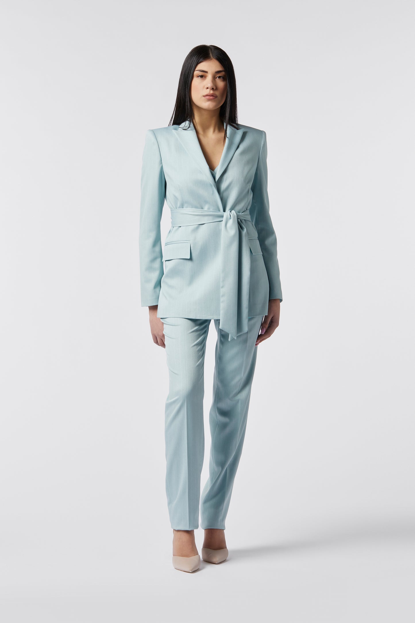Tailleur Giacca con Cintura e Pantalone Gamba dritta - Gessato