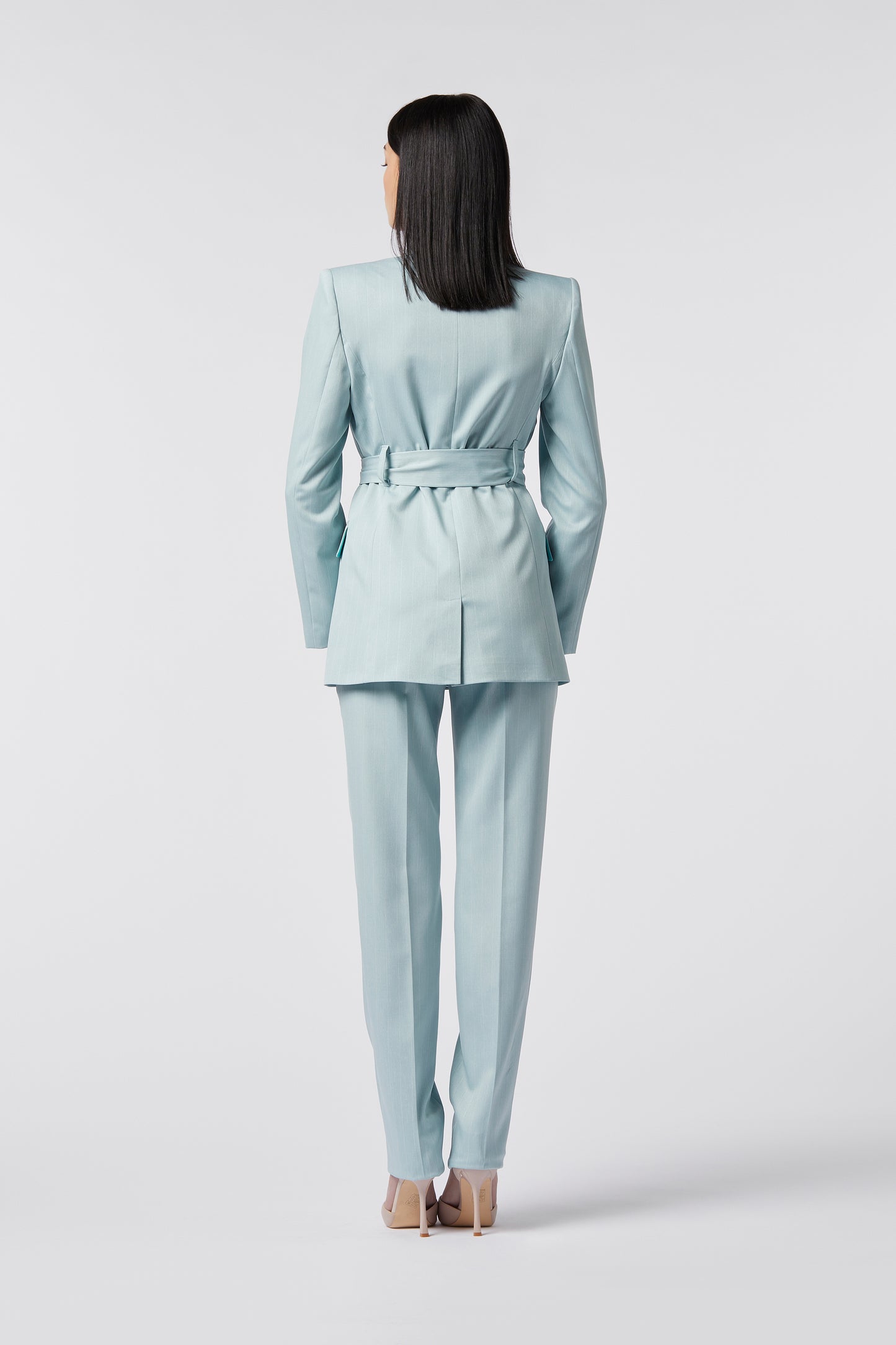 Tailleur Giacca con Cintura e Pantalone Gamba dritta - Gessato