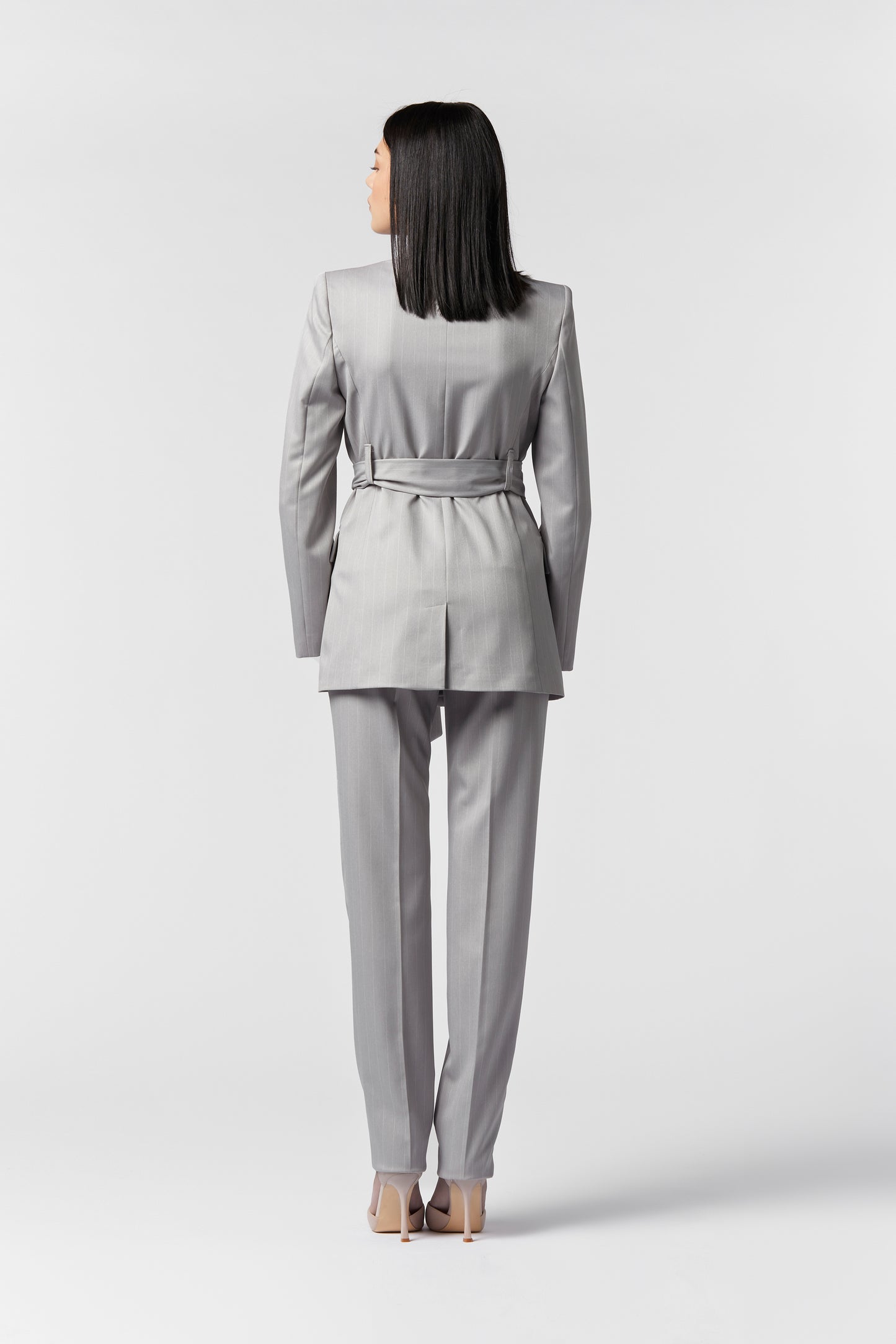 Tailleur Giacca con Cintura e Pantalone Gamba dritta - Gessato