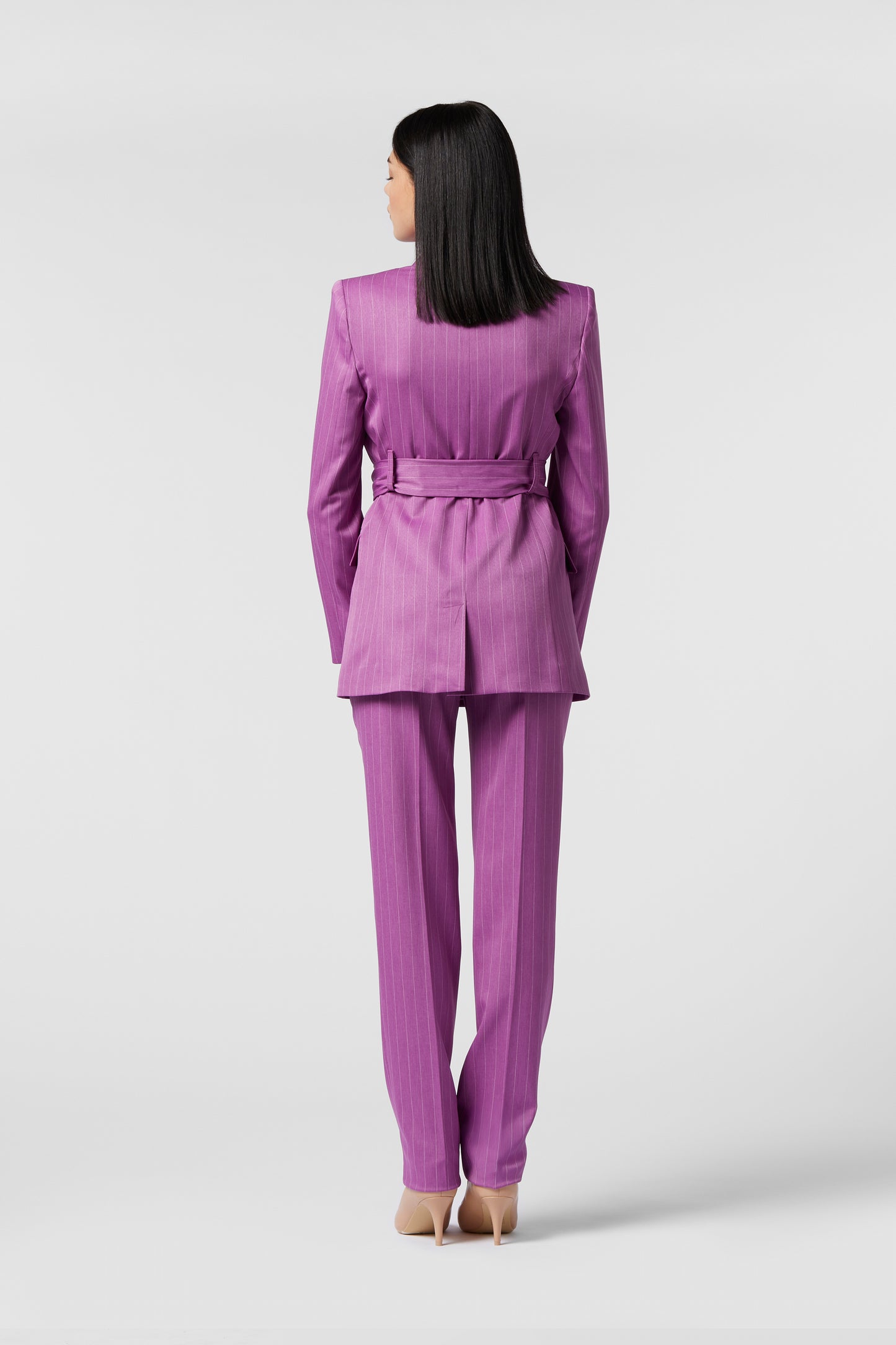 Tailleur Giacca con Cintura e Pantalone Gamba dritta - Gessato