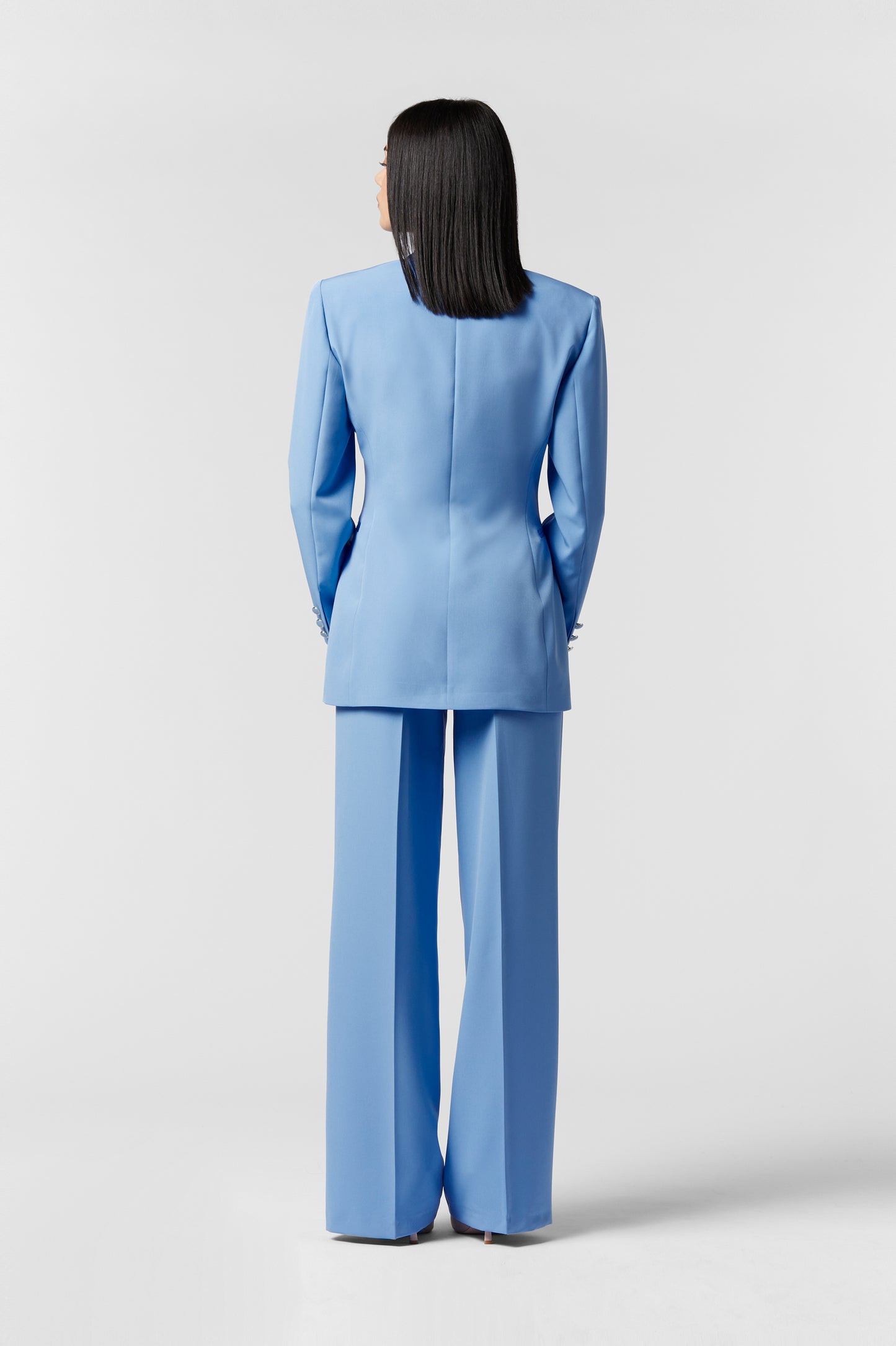 Tailleur Doppiopetto Rever raso e Pantalone Palazzo - Tessuto Stretch