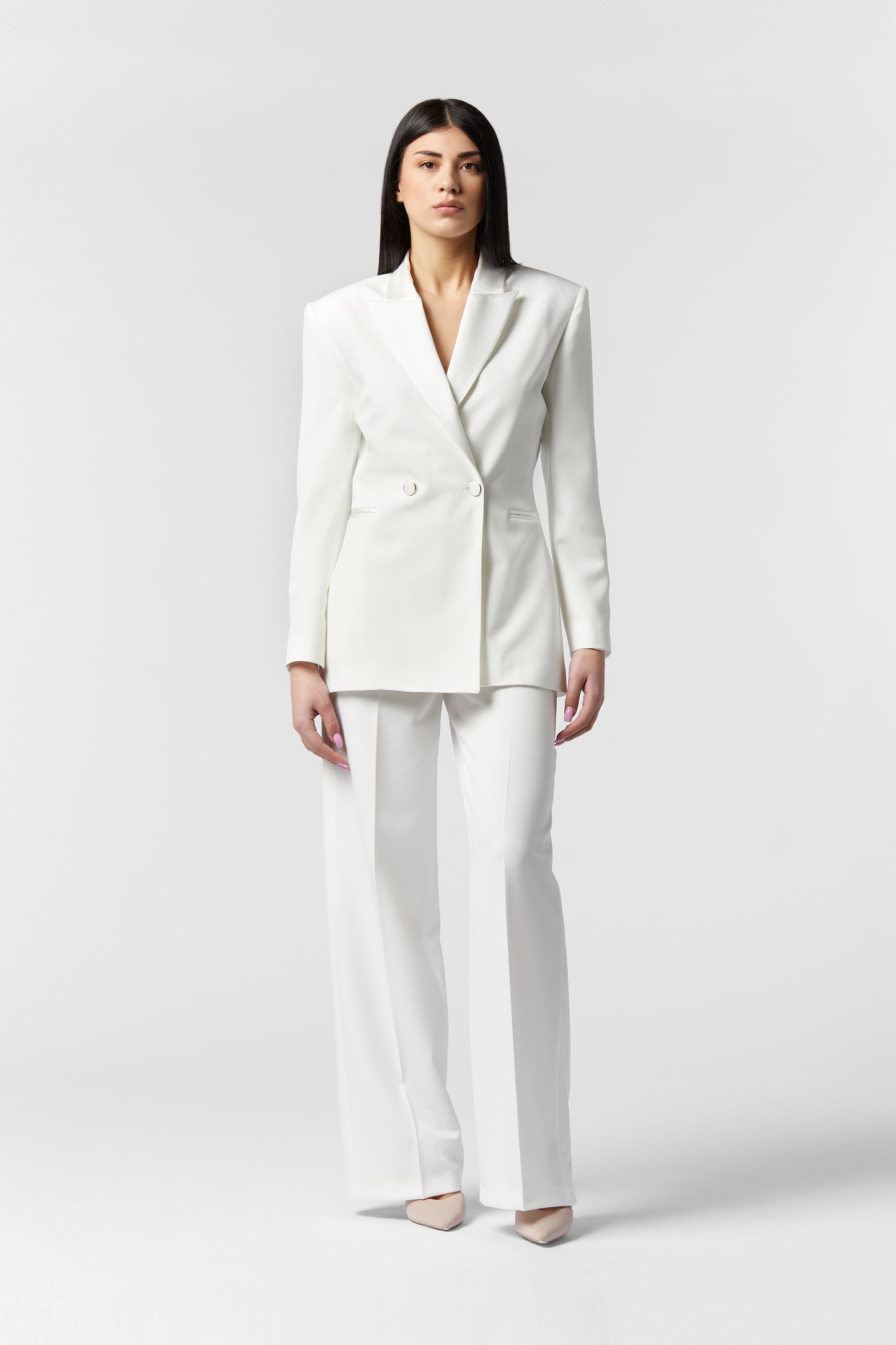 Tailleur Doppiopetto Rever raso e Pantalone Palazzo - Tessuto Stretch