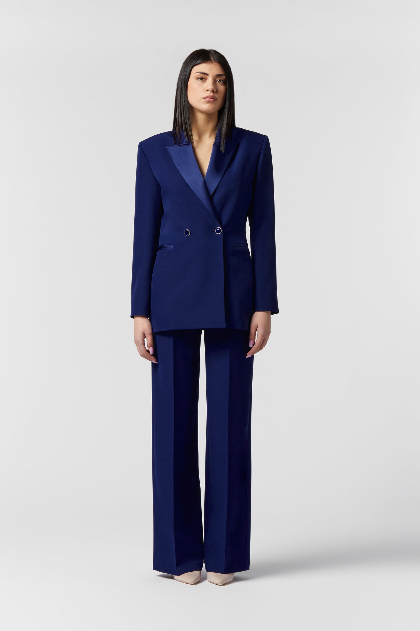 Tailleur Doppiopetto Rever raso e Pantalone Palazzo - Tessuto Stretch