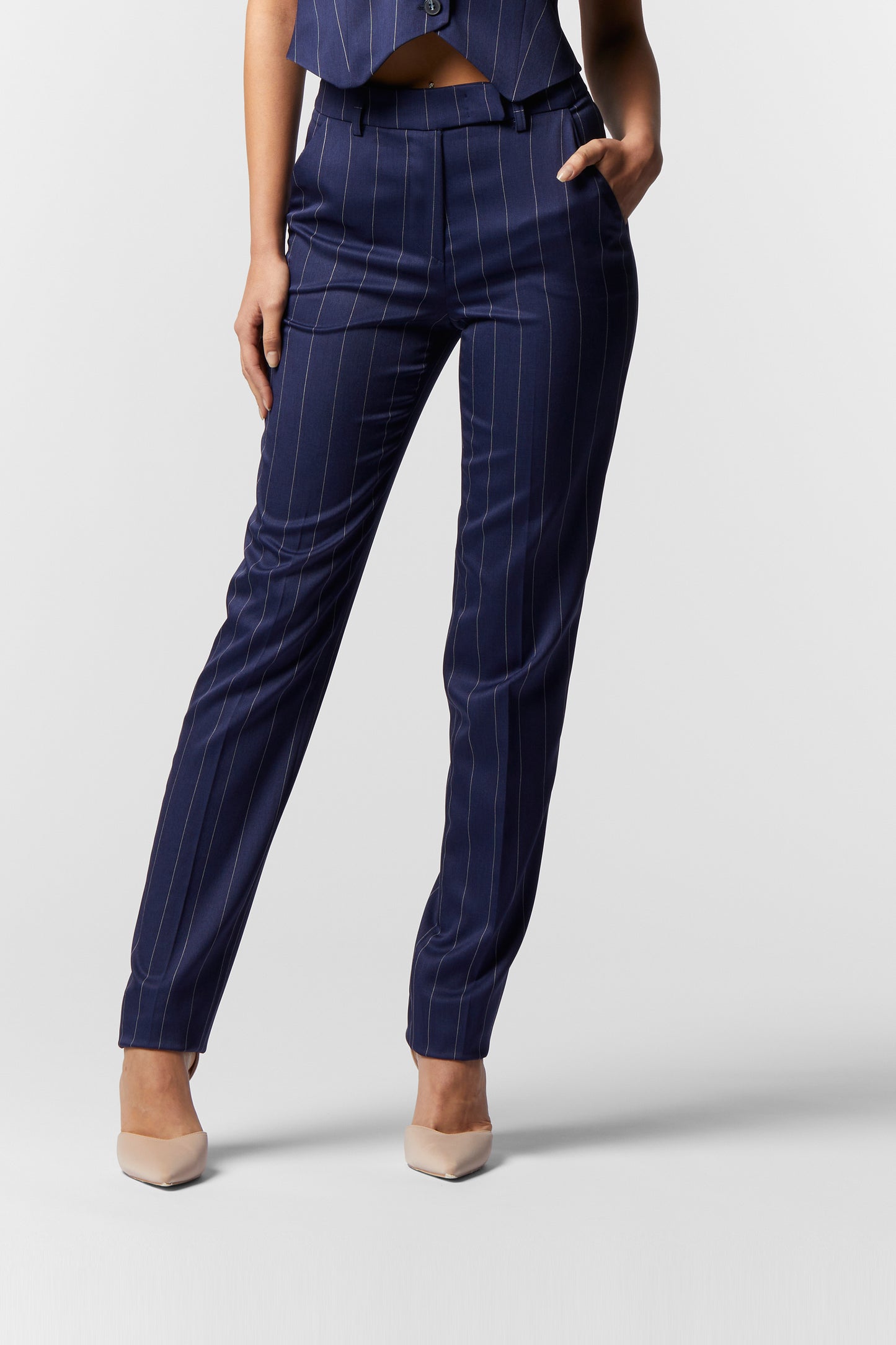 Tailleur Giacca con Cintura e Pantalone Gamba dritta - Gessato
