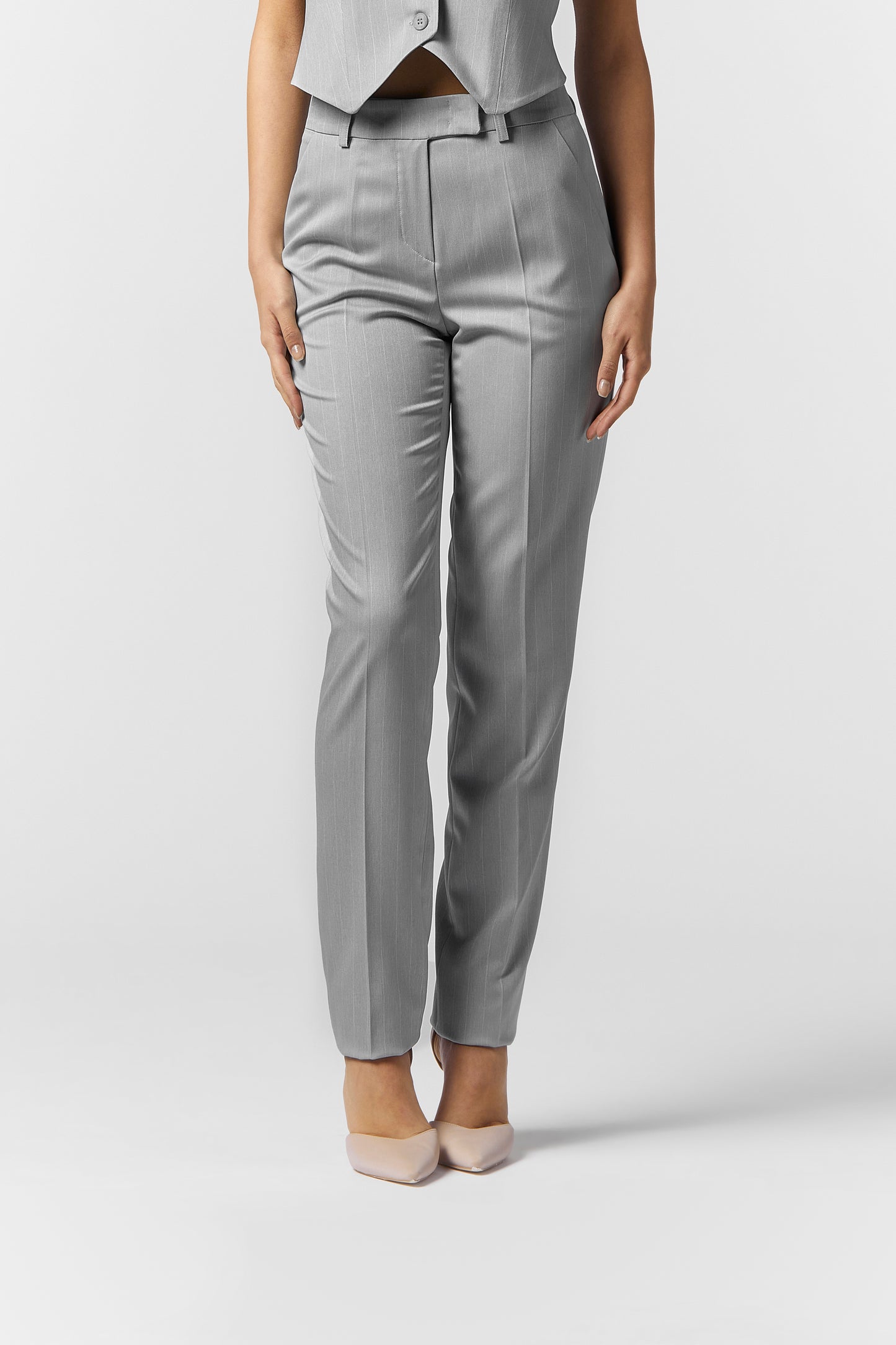 Tailleur Giacca con Cintura e Pantalone Gamba dritta - Gessato