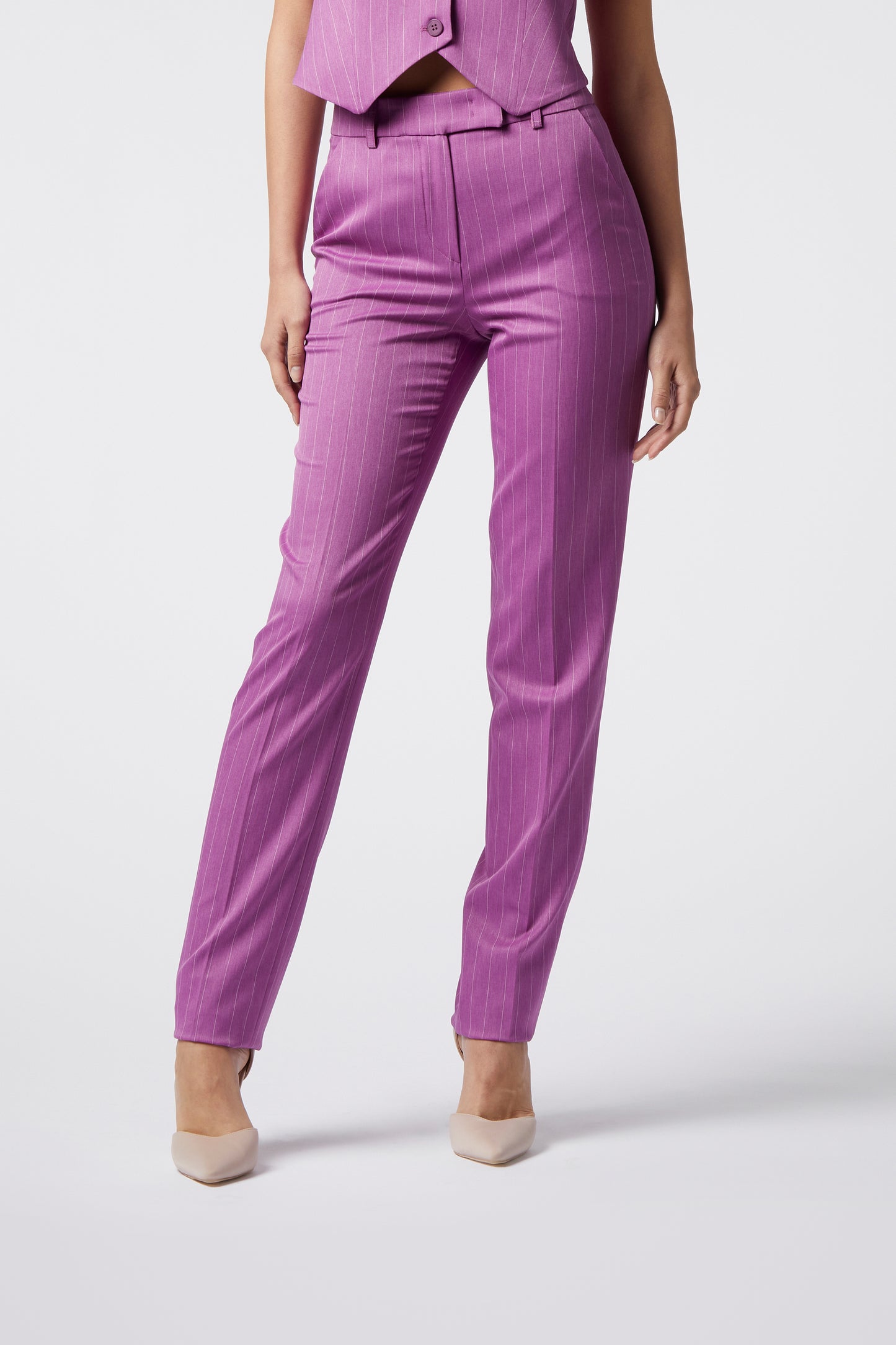 Tailleur Giacca con Cintura e Pantalone Gamba dritta - Gessato