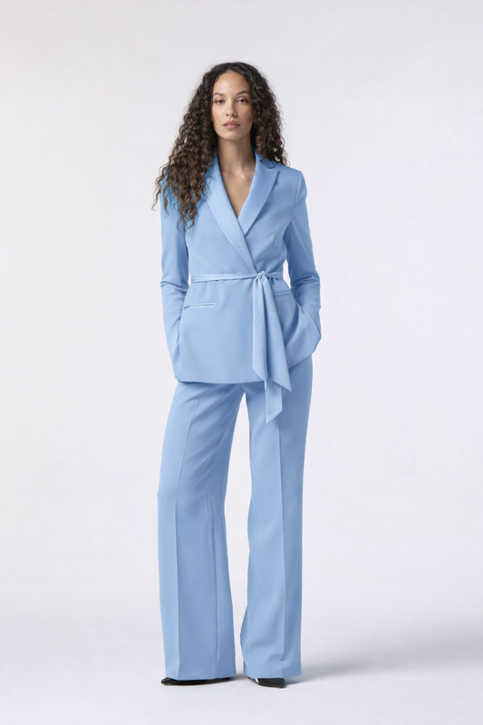 SS26 / Tailleur Giacca con cintura in raso e Pantalone Palazzo - Tessuto kady