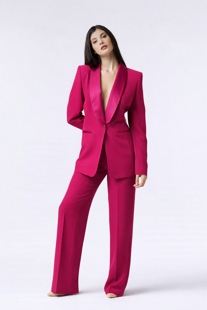 SS26 / Tailleur Giacca monopetto rever raso e Pantalone palazzo – Tessuto Stretch