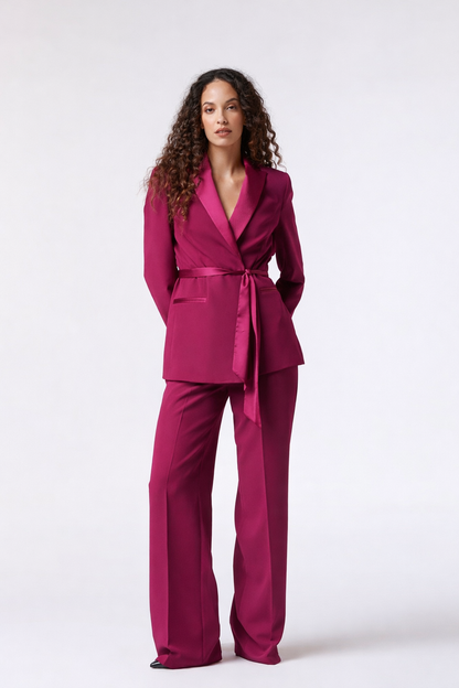 SS26 / Tailleur Giacca con cintura in raso e Pantalone Palazzo - Tessuto kady