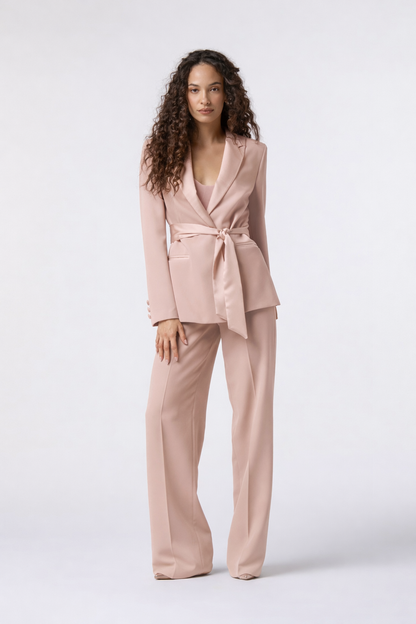 SS26 / Tailleur Giacca con cintura in raso e Pantalone Palazzo - Tessuto kady