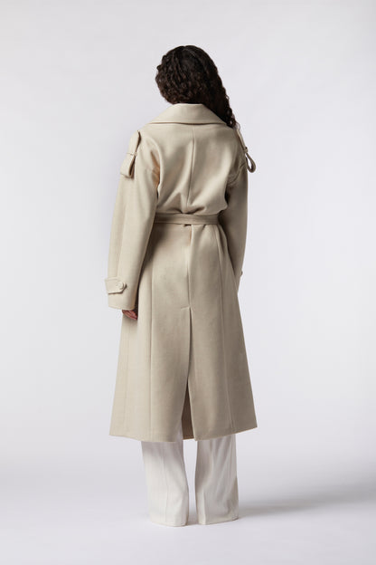 Cappotto doppiopetto con cintura in misto lana