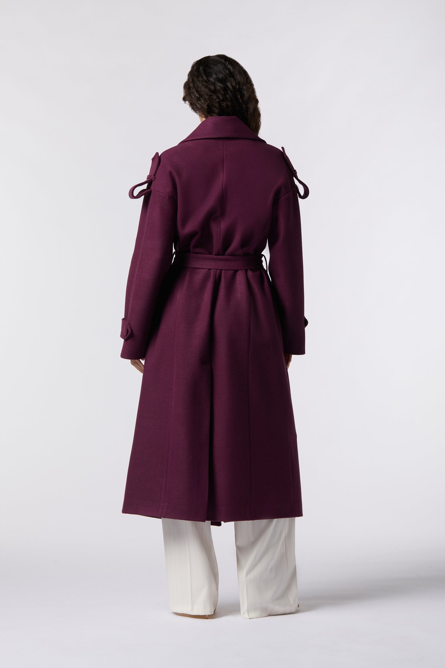 Cappotto doppiopetto con cintura in misto lana