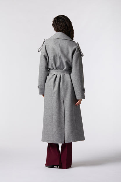 Cappotto doppiopetto con cintura in misto lana