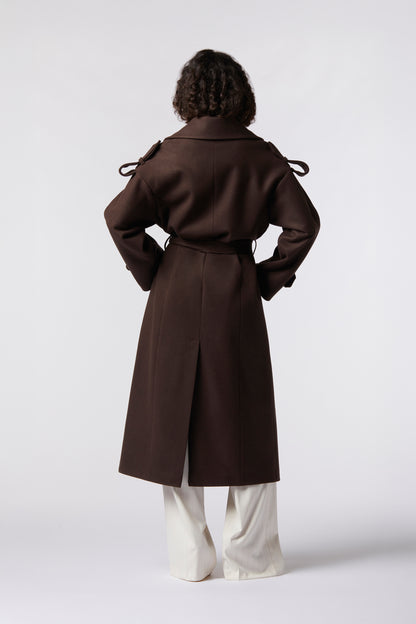 Cappotto doppiopetto con cintura in misto lana