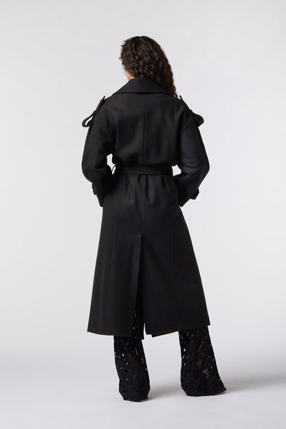 Cappotto doppiopetto con cintura in misto lana