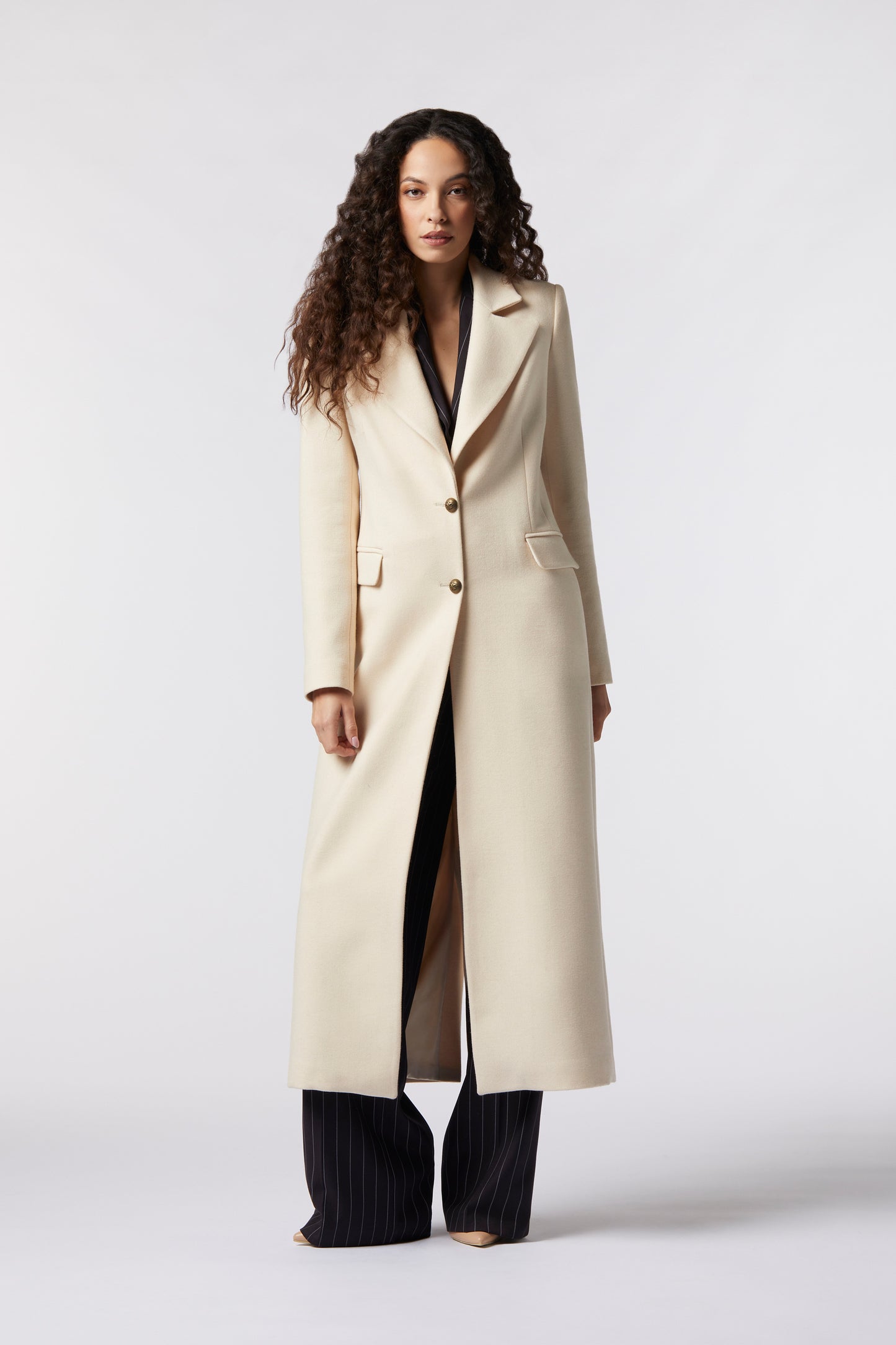 Cappotto lungo monopetto in misto lana