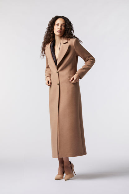 Cappotto lungo monopetto in misto lana