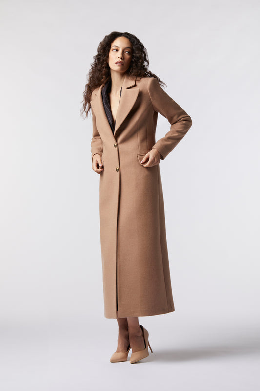 Cappotto lungo monopetto in misto lana