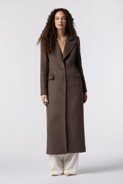 Cappotto lungo monopetto in misto lana