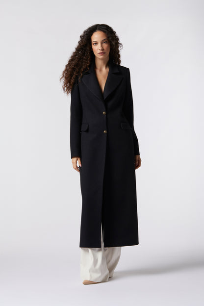 Cappotto lungo monopetto in misto lana