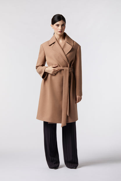 Cappotto midi con cintura in misto lana