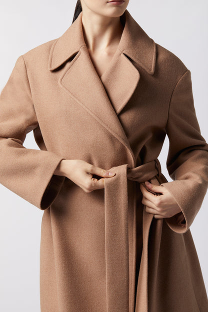 Cappotto midi con cintura in misto lana