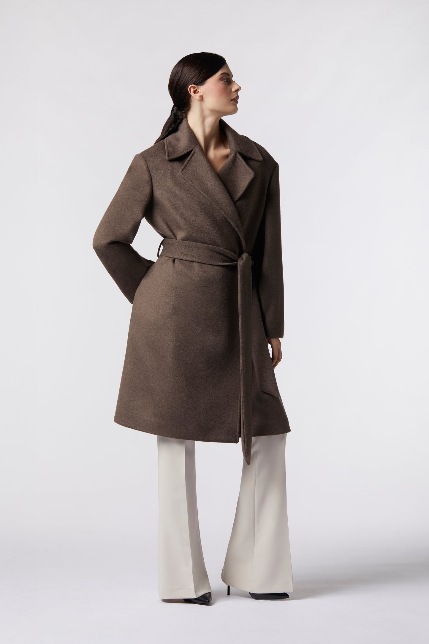 Cappotto midi con cintura in misto lana