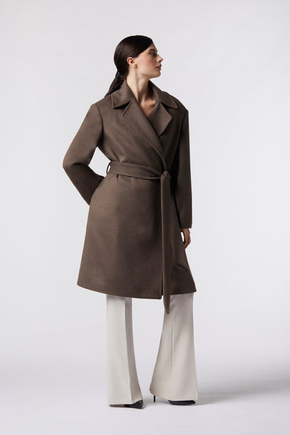 Cappotto midi con cintura in misto lana