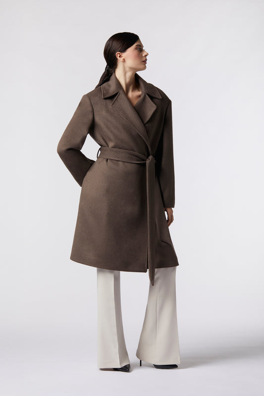 Cappotto midi con cintura in misto lana