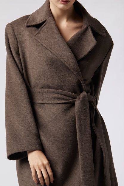 Cappotto midi con cintura in misto lana