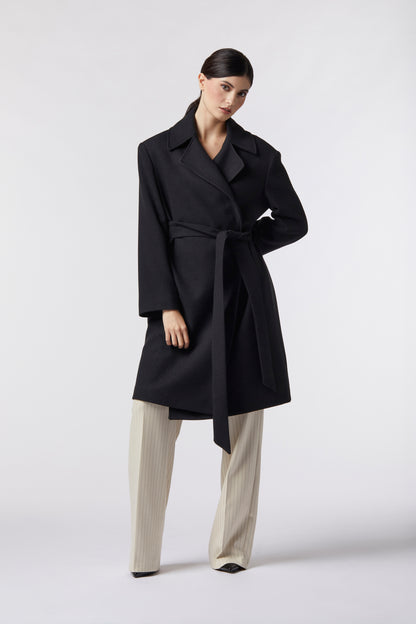 Cappotto midi con cintura in misto lana