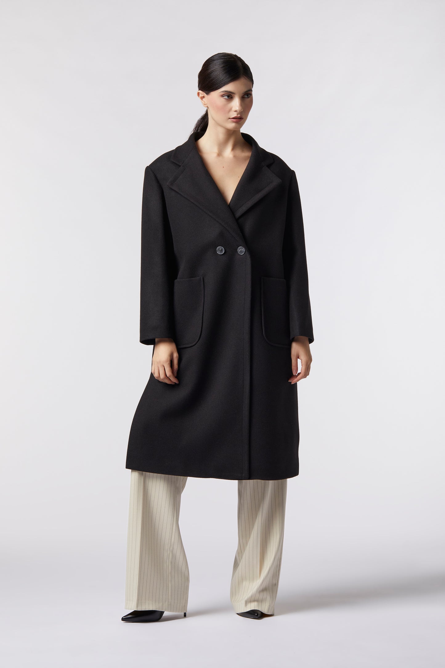 Cappotto doppiopetto in misto lana