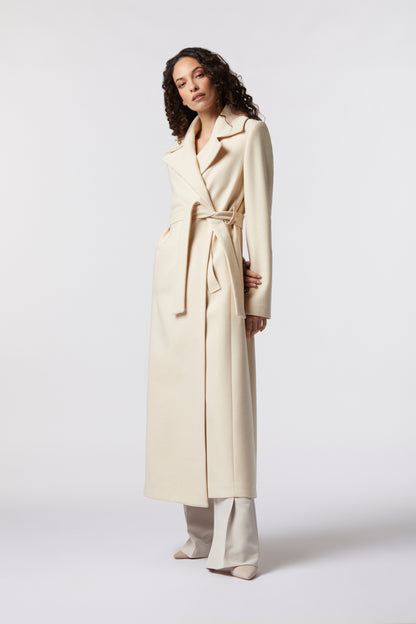 Cappotto lungo con cintura in misto lana