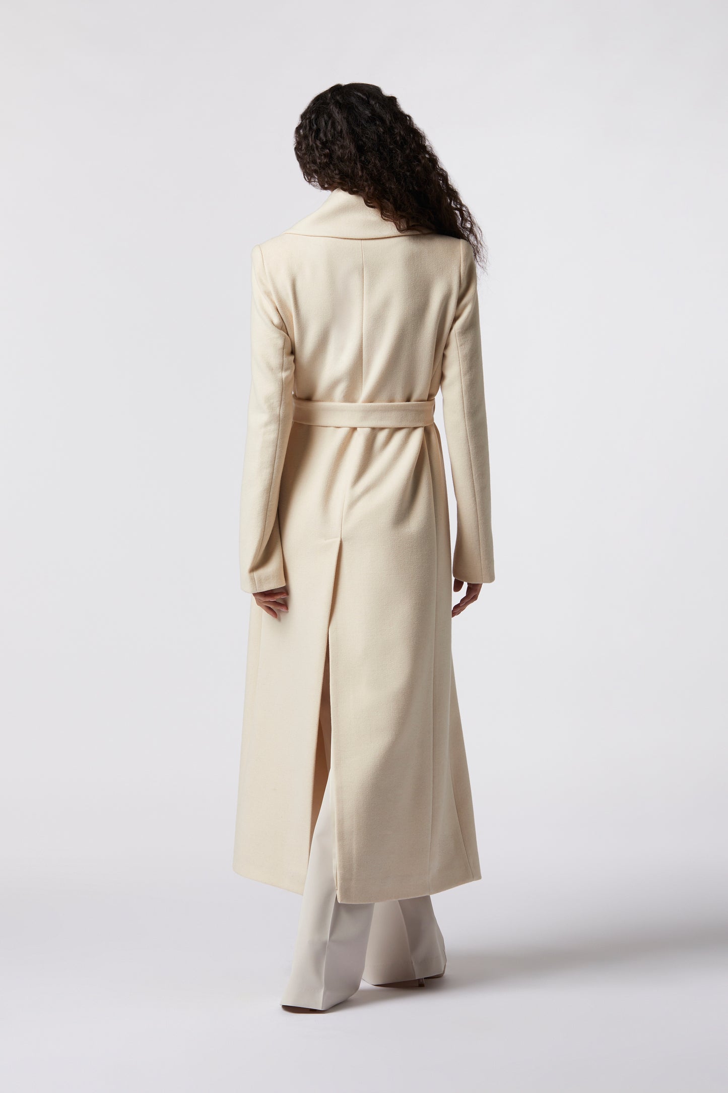 Cappotto lungo con cintura in misto lana