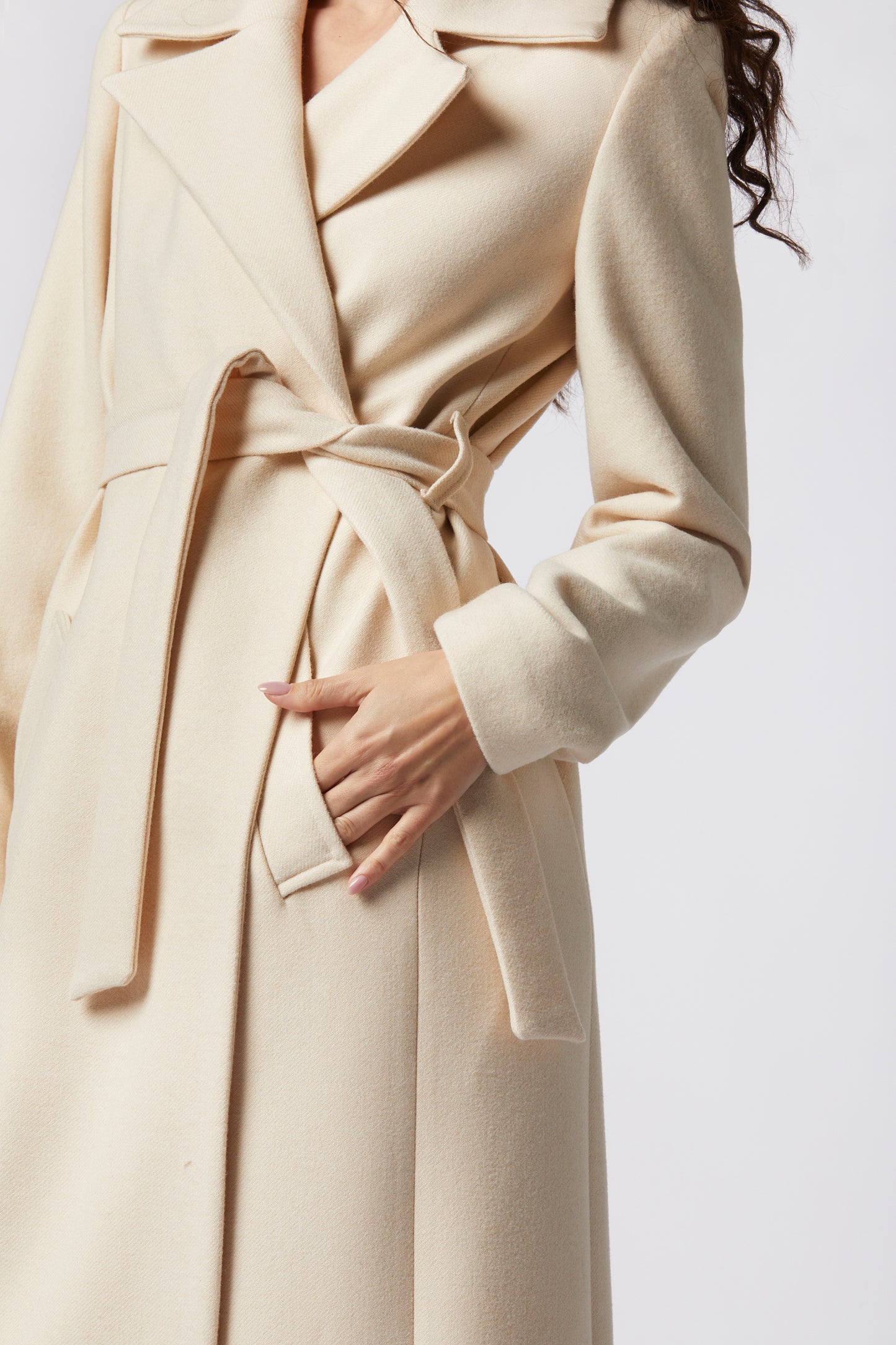 Cappotto lungo con cintura in misto lana