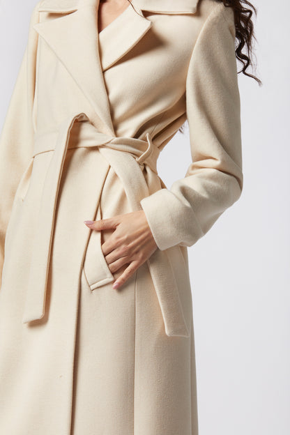 Cappotto lungo con cintura in misto lana