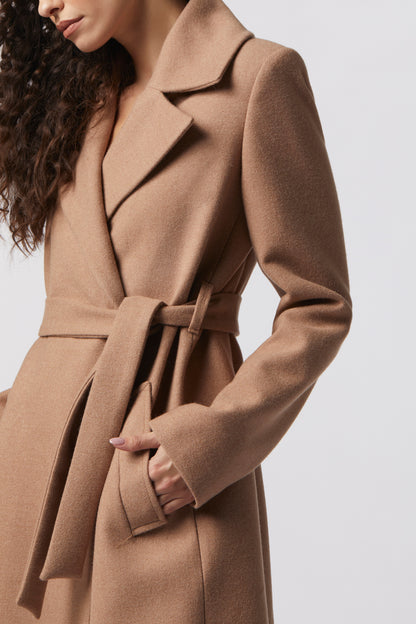 Cappotto lungo con cintura in misto lana